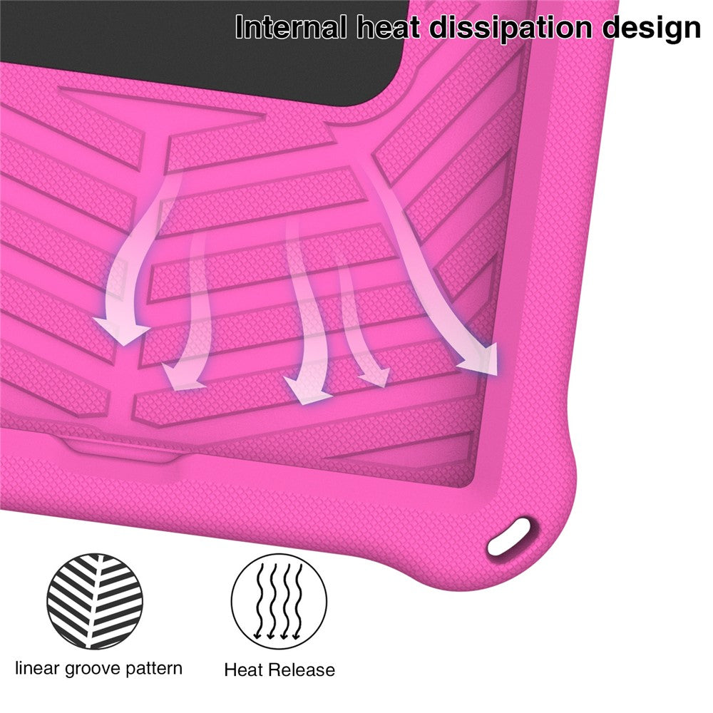 For Lenovo Tab M10 Plus / Tab M10 FHD Plus TB-X606F Spider Web Texture Rugged Protective Cover EVA Kickstand Hand Grip Kid-Proof Tablet Case with Shoulder Strap - Rose