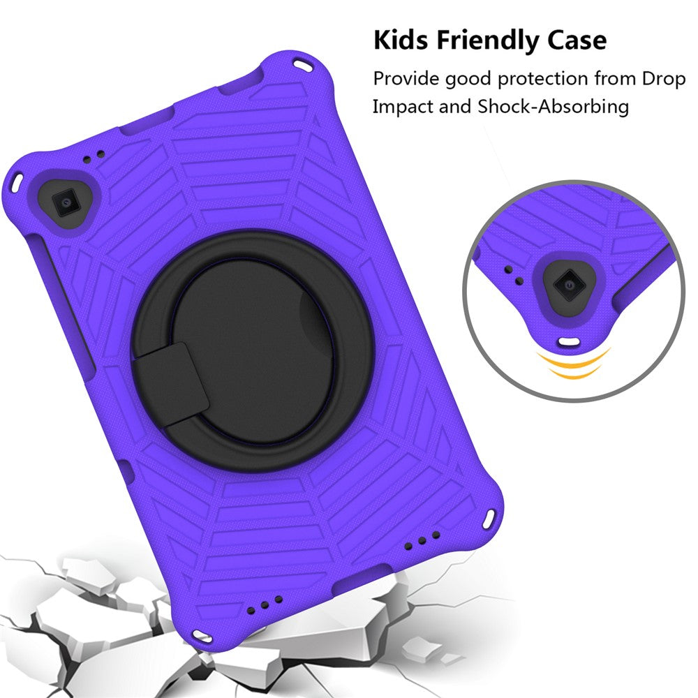For Lenovo Tab M10 Plus / Tab M10 FHD Plus TB-X606F Spider Web Texture Rugged Protective Cover EVA Kickstand Hand Grip Kid-Proof Tablet Case with Shoulder Strap - Purple