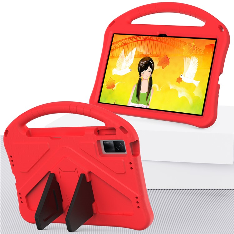For Xiaomi Redmi Pad / Oppo Pad / Huawei MatePad 10.4 (2020) / (2022) / Honor V6 Tablet Case Portable Handle Foldable Kickstand Shockproof EVA Protective Cover - Red