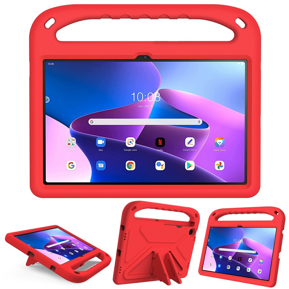 For Lenovo Tab M10 Plus (3rd Gen) / Xiaoxin Pad 2022 10.6 inch Anti-fall EVA Tablet Case Kickstand Hand Grip Scratch-resistant Portable Tablet Cover - Red