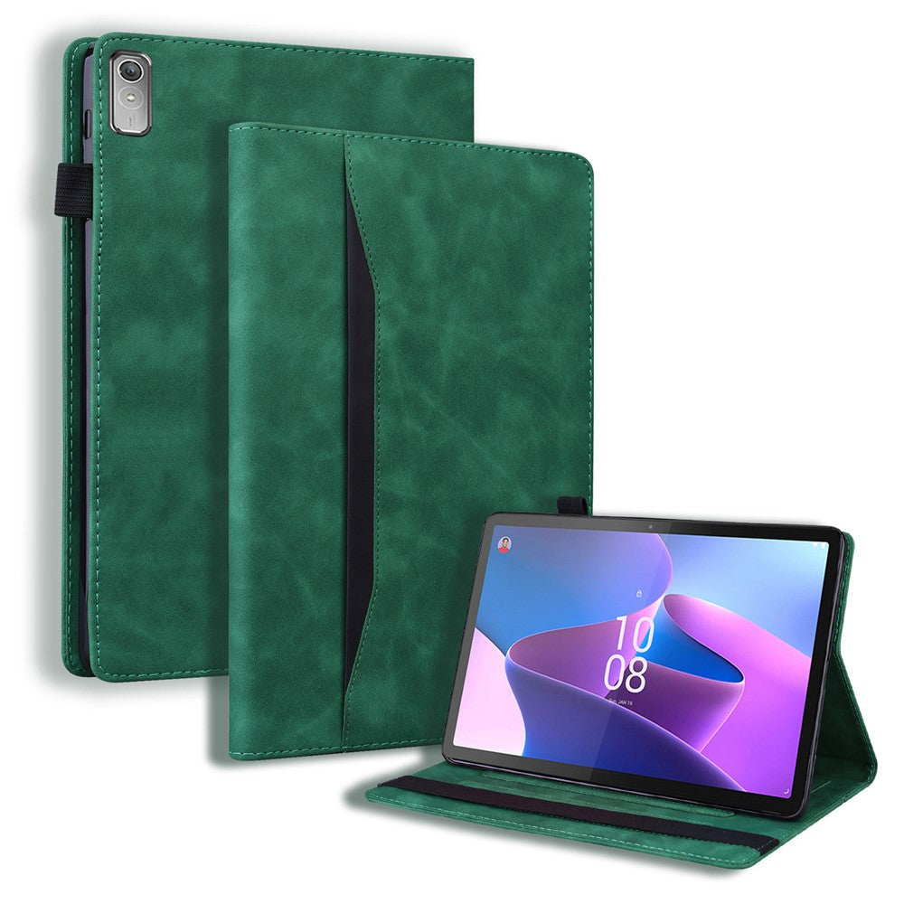 For Lenovo Pad Plus 2023 11.5-inch Business Folio Stand Wallet Case Drop-proof PU Leather Tablet Cover with Elastic Band and Pencil Holder - Green