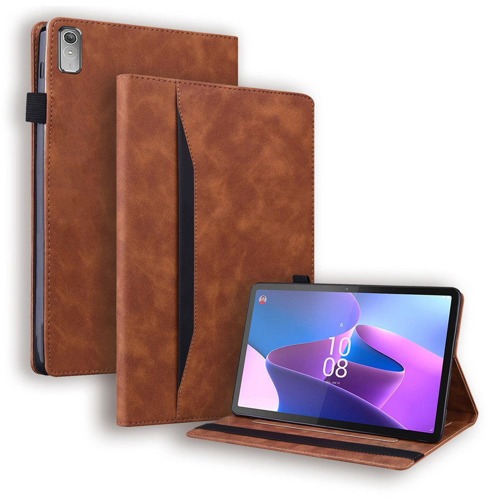 For Lenovo Pad Plus 2023 11.5-inch Business Folio Stand Wallet Case Drop-proof PU Leather Tablet Cover with Elastic Band and Pencil Holder - Brown