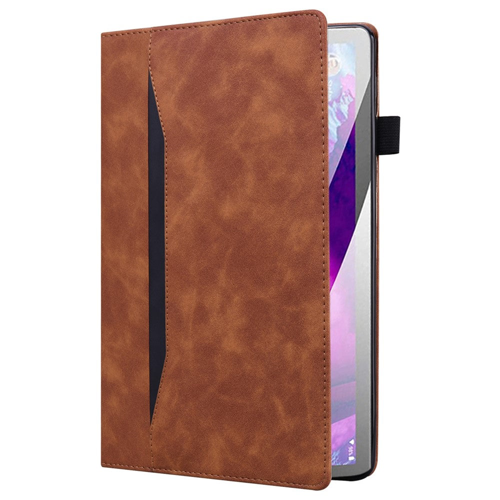 For Lenovo Pad Plus 2023 11.5-inch Business Folio Stand Wallet Case Drop-proof PU Leather Tablet Cover with Elastic Band and Pencil Holder - Brown