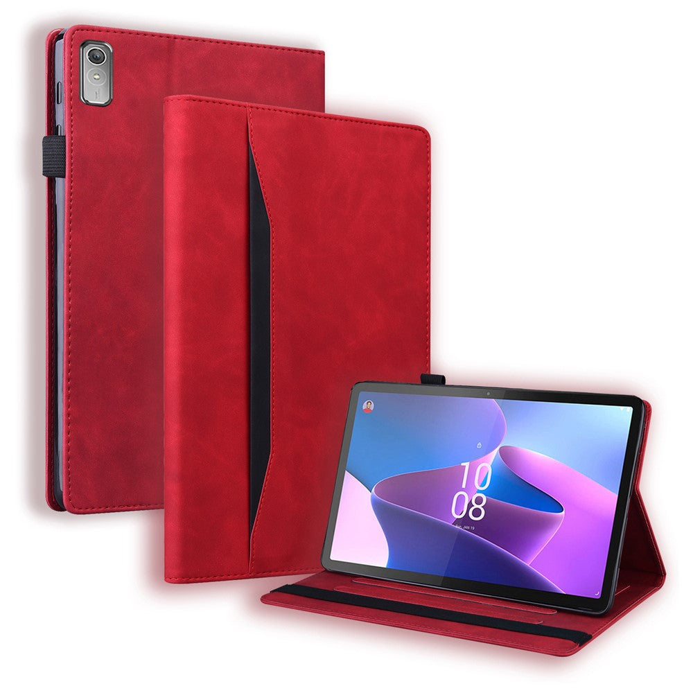 For Lenovo Pad Plus 2023 11.5-inch Business Folio Stand Wallet Case Drop-proof PU Leather Tablet Cover with Elastic Band and Pencil Holder - Red
