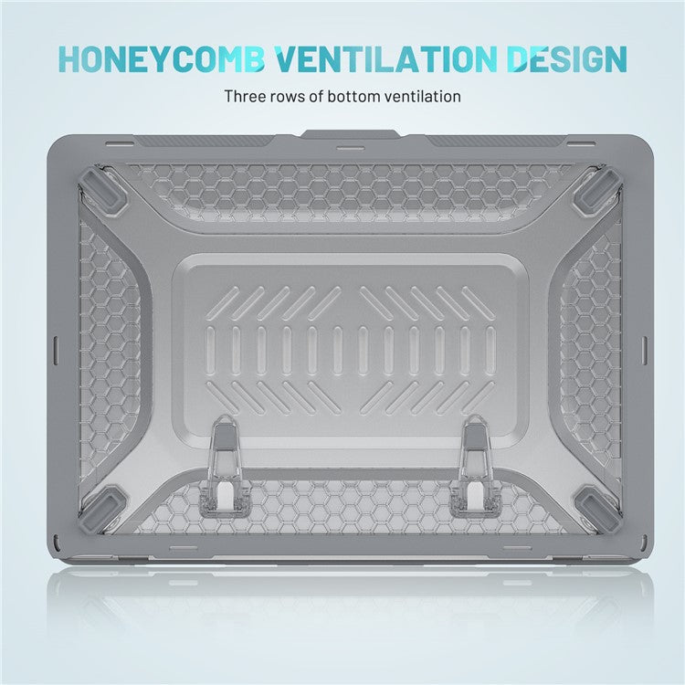 For MacBook Air 13 inch (2025) / (2024) / (2022) M2 A2681 Heat Dissipation Laptop Case Shockproof Hard PC Soft TPU Kickstand Cover - Grey