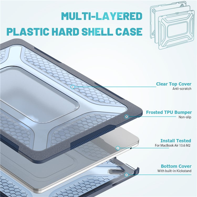For MacBook Air 13 inch (2025) / (2024) / (2022) M2 A2681 Heat Dissipation Laptop Case Shockproof Hard PC Soft TPU Kickstand Cover - Sapphire