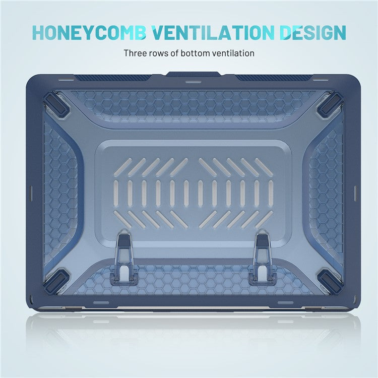 For MacBook Air 13 inch (2025) / (2024) / (2022) M2 A2681 Heat Dissipation Laptop Case Shockproof Hard PC Soft TPU Kickstand Cover - Sapphire