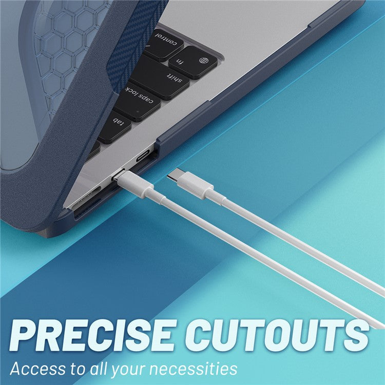 For MacBook Air 13 inch (2025) / (2024) / (2022) M2 A2681 Heat Dissipation Laptop Case Shockproof Hard PC Soft TPU Kickstand Cover - Sapphire