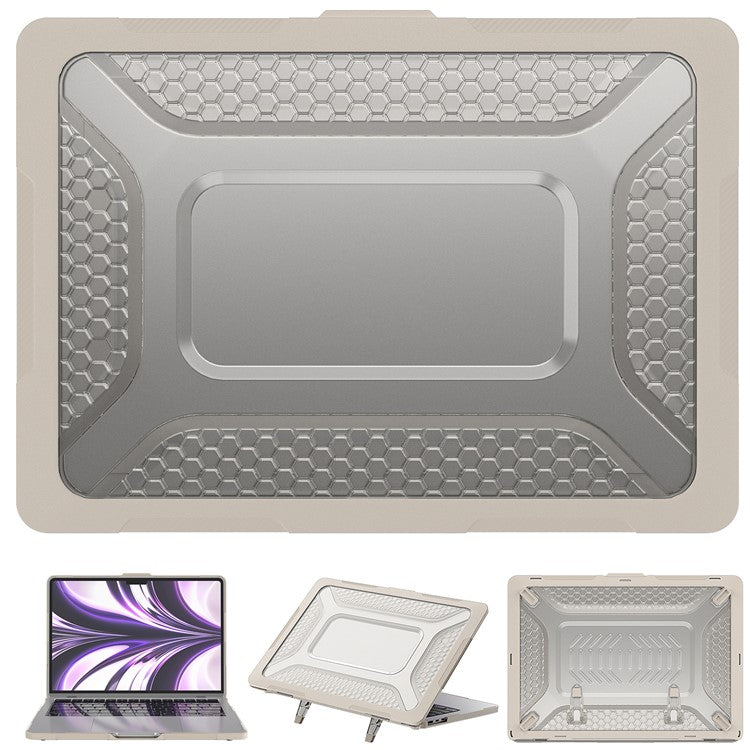 For MacBook Air 13 inch (2025) / (2024) / (2022) M2 A2681 Heat Dissipation Laptop Case Shockproof Hard PC Soft TPU Kickstand Cover - Apricot