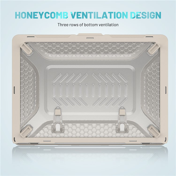 For MacBook Air 13 inch (2025) / (2024) / (2022) M2 A2681 Heat Dissipation Laptop Case Shockproof Hard PC Soft TPU Kickstand Cover - Apricot