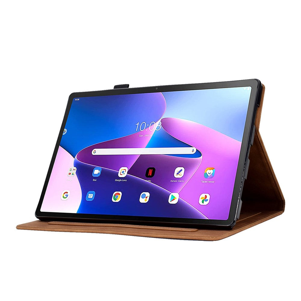 For Lenovo Tab M10 Plus (3rd Gen) / Xiaoxin Pad 2022 10.6 inch PU Leather Butterfly Flower Pattern Imprinted Tablet Cover Stitching Line Stand Smart Protective Case with Card Holder - Brown