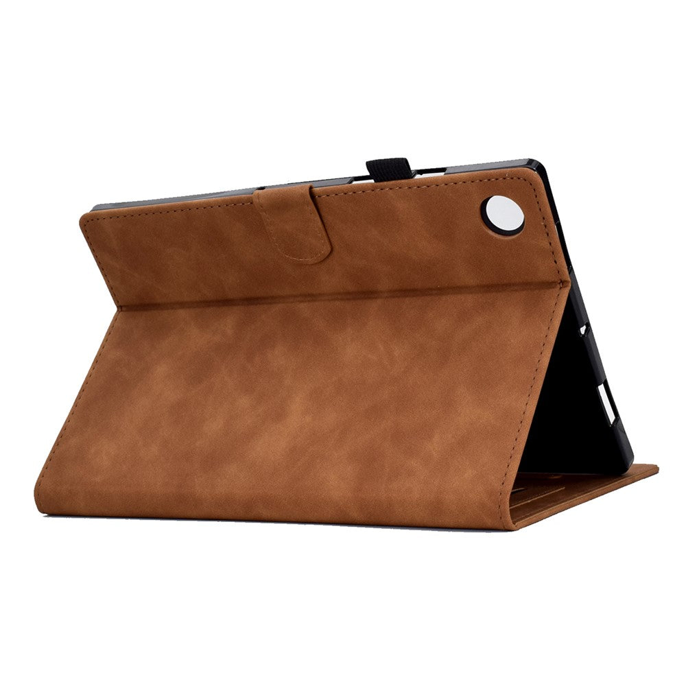 For Lenovo Tab M10 Plus (3rd Gen) / Xiaoxin Pad 2022 10.6 inch PU Leather Butterfly Flower Pattern Imprinted Tablet Cover Stitching Line Stand Smart Protective Case with Card Holder - Brown