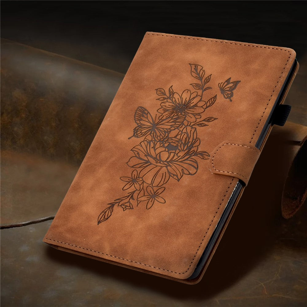 For Lenovo Tab M10 Plus (3rd Gen) / Xiaoxin Pad 2022 10.6 inch PU Leather Butterfly Flower Pattern Imprinted Tablet Cover Stitching Line Stand Smart Protective Case with Card Holder - Brown