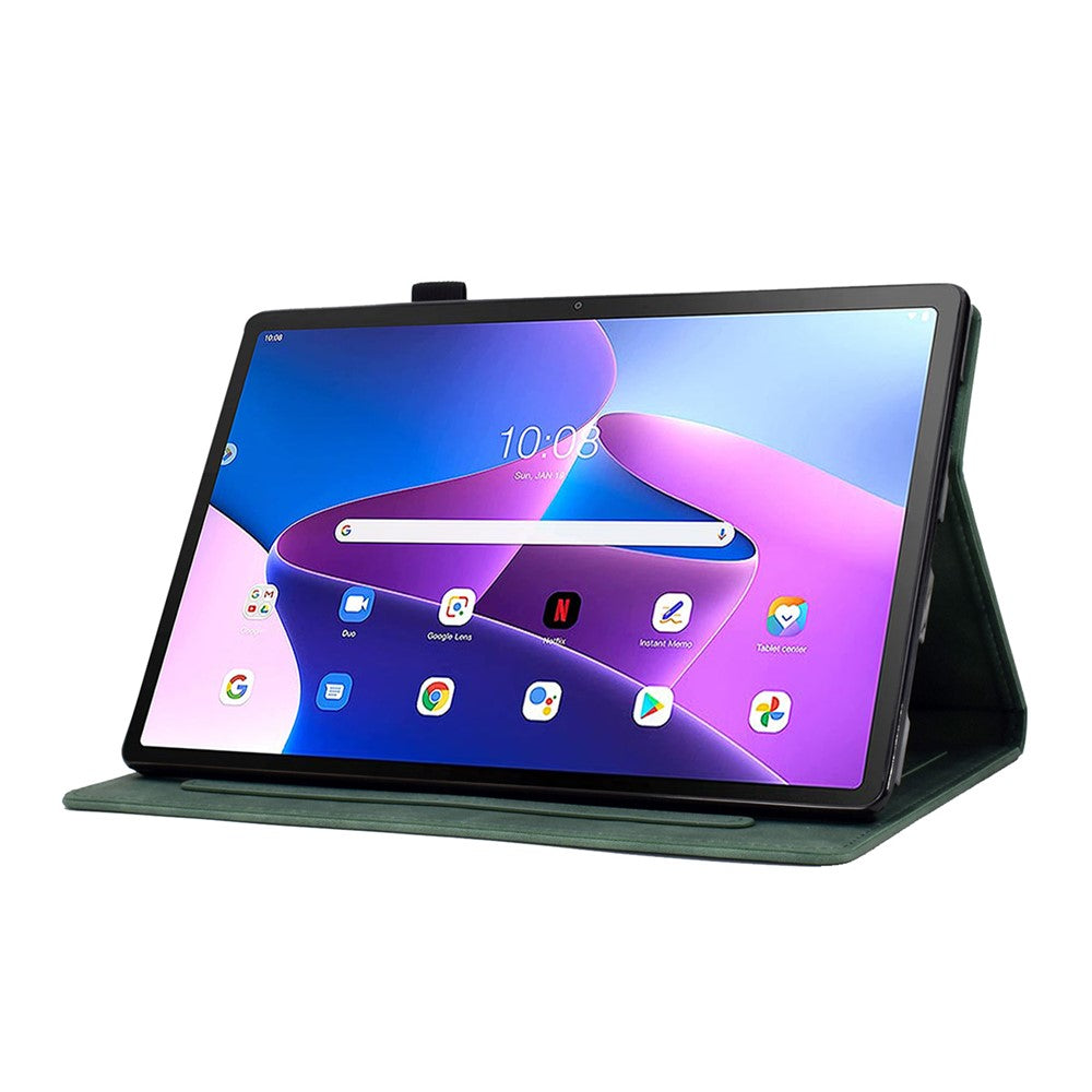 For Lenovo Tab M10 Plus (3rd Gen) / Xiaoxin Pad 2022 10.6 inch PU Leather Butterfly Flower Pattern Imprinted Tablet Cover Stitching Line Stand Smart Protective Case with Card Holder - Green