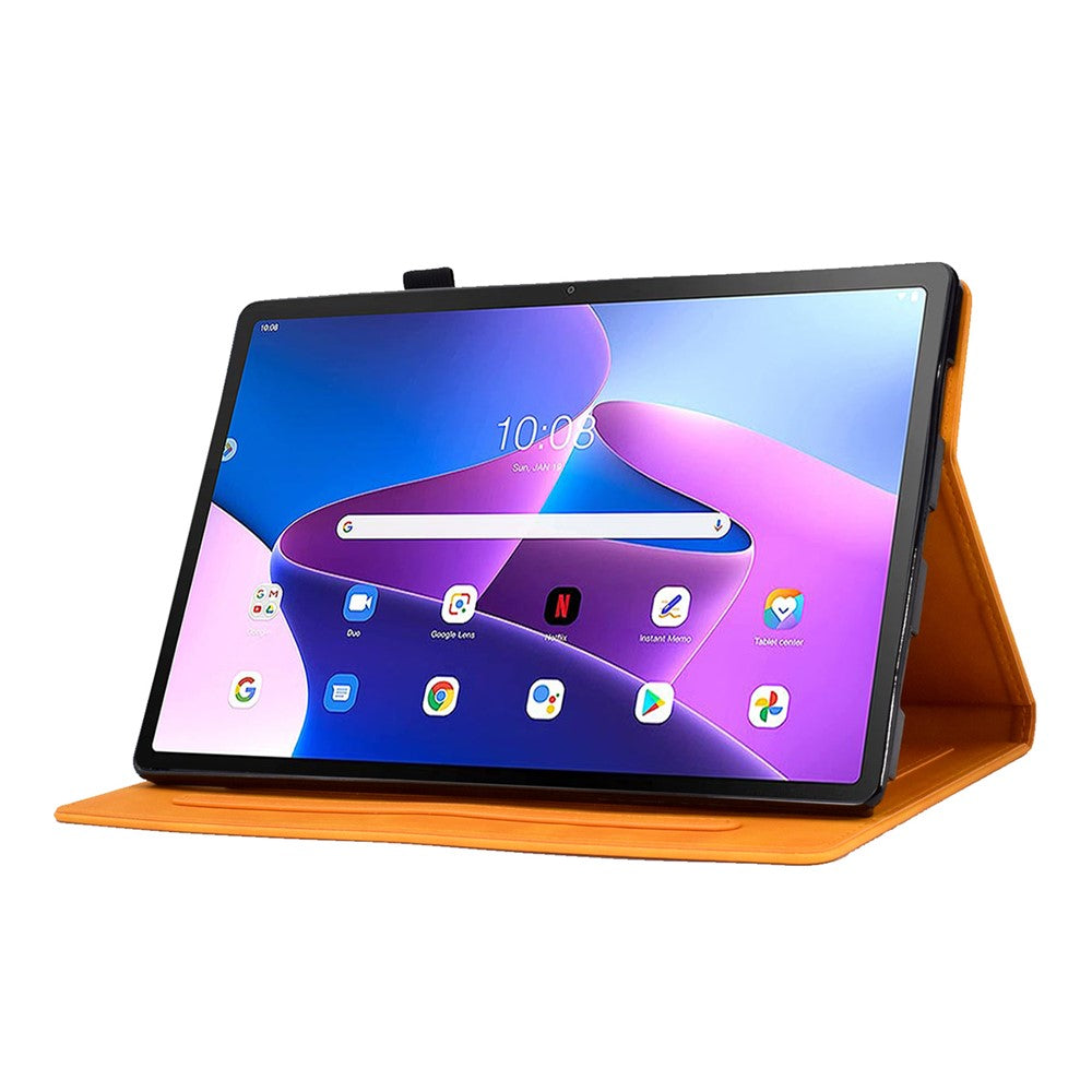 For Lenovo Tab M10 Plus (3rd Gen) / Xiaoxin Pad 2022 10.6 inch PU Leather Butterfly Flower Pattern Imprinted Tablet Cover Stitching Line Stand Smart Protective Case with Card Holder - Khaki