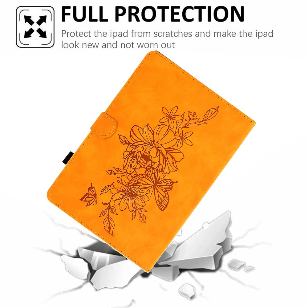 For Lenovo Tab M10 Plus (3rd Gen) / Xiaoxin Pad 2022 10.6 inch PU Leather Butterfly Flower Pattern Imprinted Tablet Cover Stitching Line Stand Smart Protective Case with Card Holder - Khaki