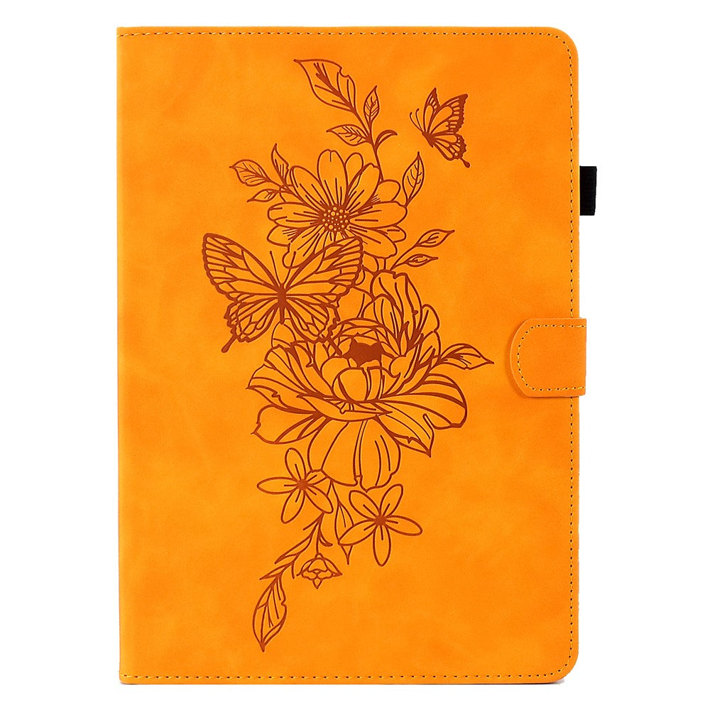 For Lenovo Tab M10 Plus (3rd Gen) / Xiaoxin Pad 2022 10.6 inch PU Leather Butterfly Flower Pattern Imprinted Tablet Cover Stitching Line Stand Smart Protective Case with Card Holder - Khaki