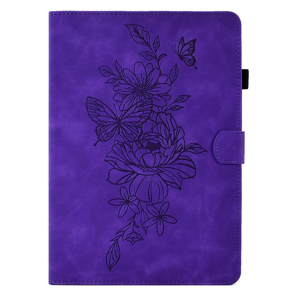 For Lenovo Tab M10 Plus (3rd Gen) / Xiaoxin Pad 2022 10.6 inch PU Leather Butterfly Flower Pattern Imprinted Tablet Cover Stitching Line Stand Smart Protective Case with Card Holder - Purple