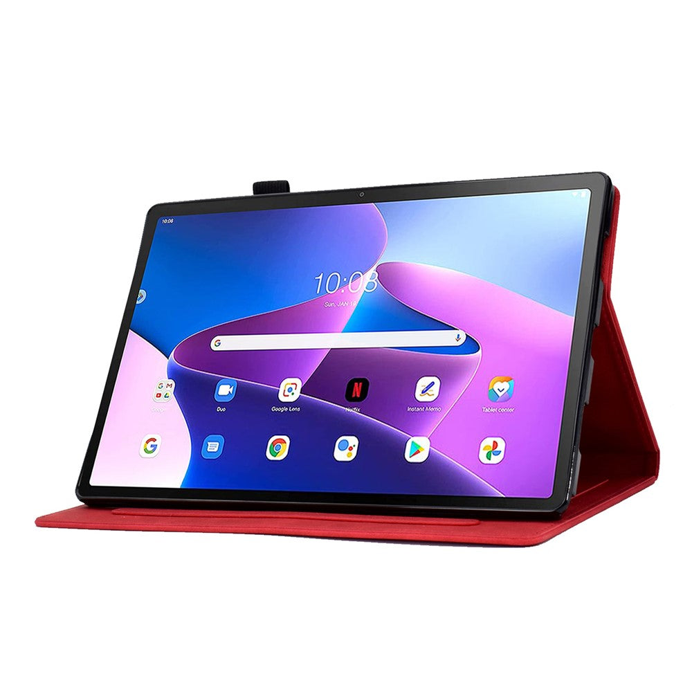 For Lenovo Tab M10 Plus (3rd Gen) / Xiaoxin Pad 2022 10.6 inch PU Leather Butterfly Flower Pattern Imprinted Tablet Cover Stitching Line Stand Smart Protective Case with Card Holder - Red