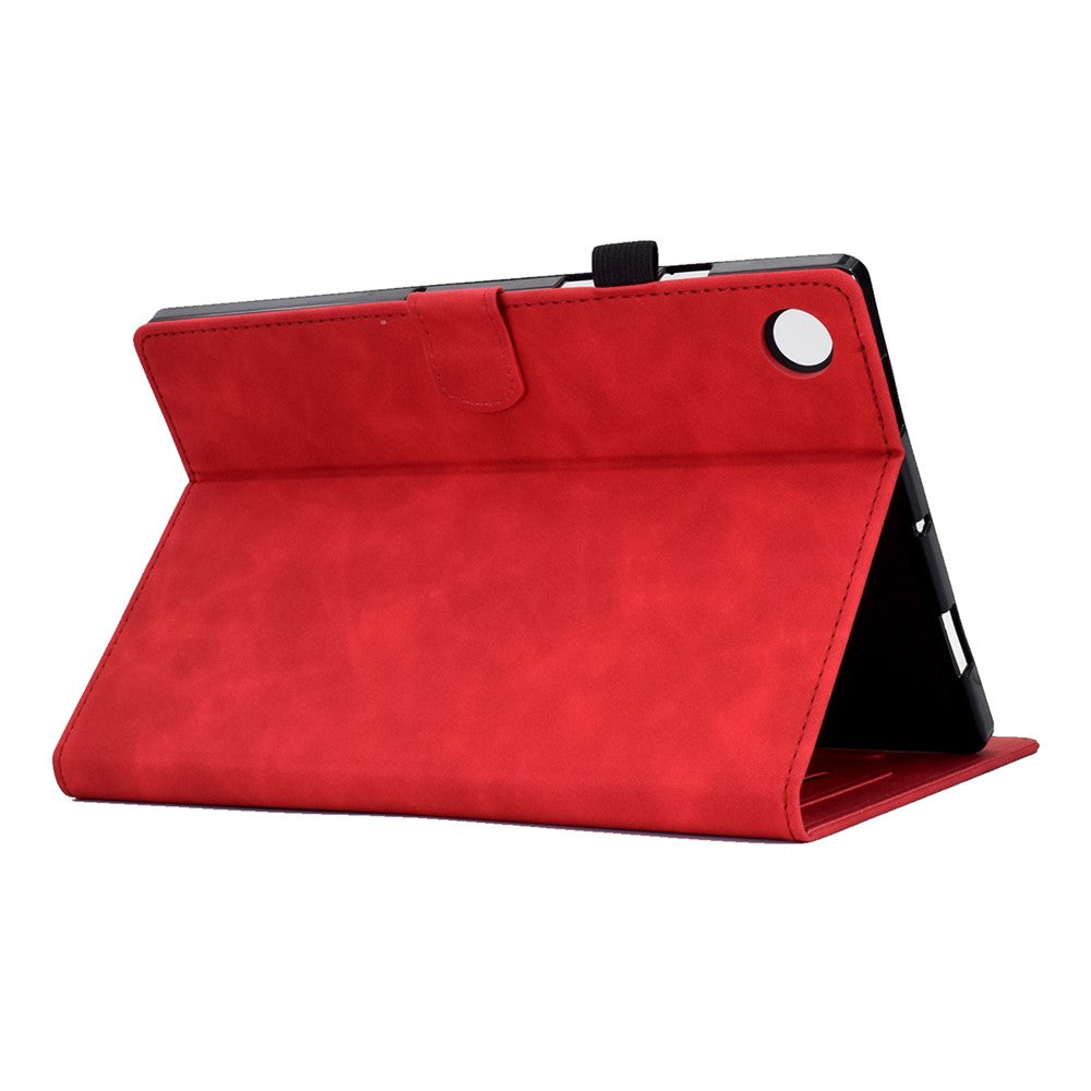 For Lenovo Tab M10 Plus (3rd Gen) / Xiaoxin Pad 2022 10.6 inch PU Leather Butterfly Flower Pattern Imprinted Tablet Cover Stitching Line Stand Smart Protective Case with Card Holder - Red