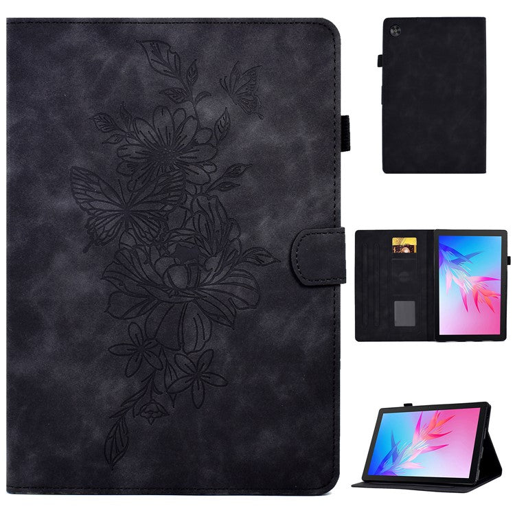 For Huawei Enjoy Tablet 2 / MatePad T 10 9.7 inch / T 10S 10.1 inch / Honor Pad 6 10.1-inch / Pad X6 9.7 inch Butterfly Flower Pattern Imprinted Tablet Case PU Leather Stand Card Slot Cover - Black