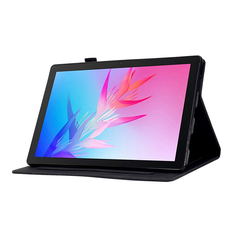 For Huawei Enjoy Tablet 2 / MatePad T 10 9.7 inch / T 10S 10.1 inch / Honor Pad 6 10.1-inch / Pad X6 9.7 inch Butterfly Flower Pattern Imprinted Tablet Case PU Leather Stand Card Slot Cover - Black