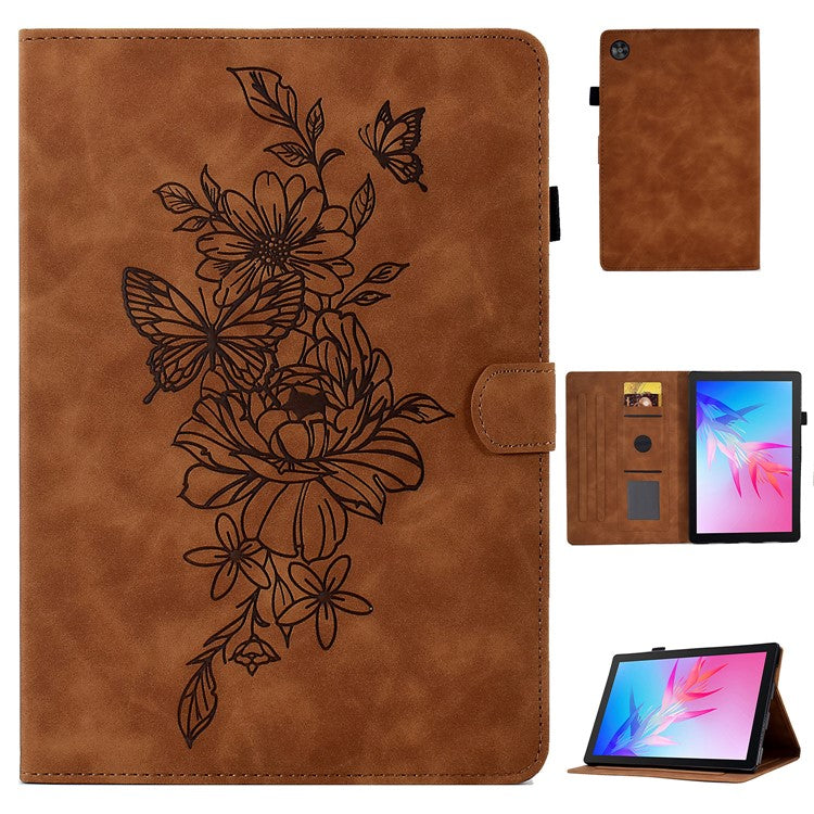 For Huawei Enjoy Tablet 2 / MatePad T 10 9.7 inch / T 10S 10.1 inch / Honor Pad 6 10.1-inch / Pad X6 9.7 inch Butterfly Flower Pattern Imprinted Tablet Case PU Leather Stand Card Slot Cover - Brown