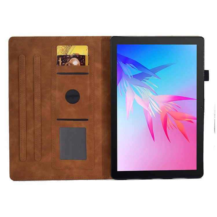 For Huawei Enjoy Tablet 2 / MatePad T 10 9.7 inch / T 10S 10.1 inch / Honor Pad 6 10.1-inch / Pad X6 9.7 inch Butterfly Flower Pattern Imprinted Tablet Case PU Leather Stand Card Slot Cover - Brown