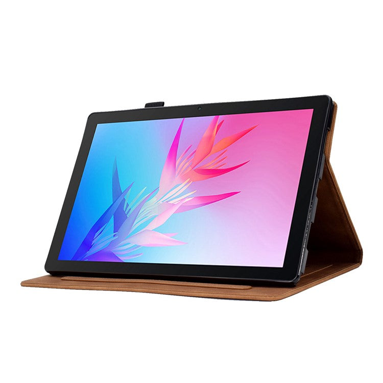 For Huawei Enjoy Tablet 2 / MatePad T 10 9.7 inch / T 10S 10.1 inch / Honor Pad 6 10.1-inch / Pad X6 9.7 inch Butterfly Flower Pattern Imprinted Tablet Case PU Leather Stand Card Slot Cover - Brown
