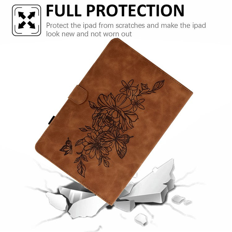 For Huawei Enjoy Tablet 2 / MatePad T 10 9.7 inch / T 10S 10.1 inch / Honor Pad 6 10.1-inch / Pad X6 9.7 inch Butterfly Flower Pattern Imprinted Tablet Case PU Leather Stand Card Slot Cover - Brown