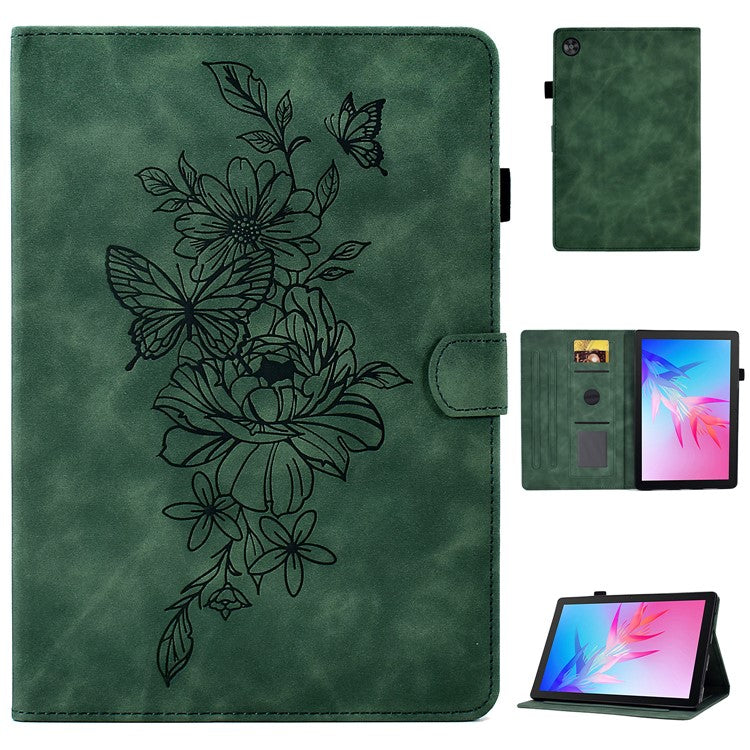 For Huawei Enjoy Tablet 2 / MatePad T 10 9.7 inch / T 10S 10.1 inch / Honor Pad 6 10.1-inch / Pad X6 9.7 inch Butterfly Flower Pattern Imprinted Tablet Case PU Leather Stand Card Slot Cover - Green