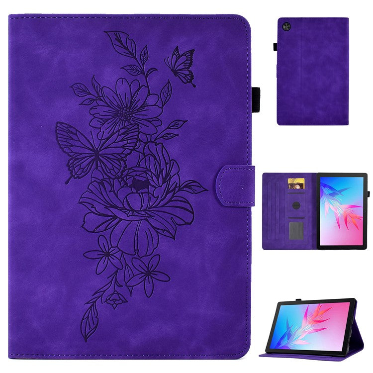 For Huawei Enjoy Tablet 2 / MatePad T 10 9.7 inch / T 10S 10.1 inch / Honor Pad 6 10.1-inch / Pad X6 9.7 inch Butterfly Flower Pattern Imprinted Tablet Case PU Leather Stand Card Slot Cover - Purple