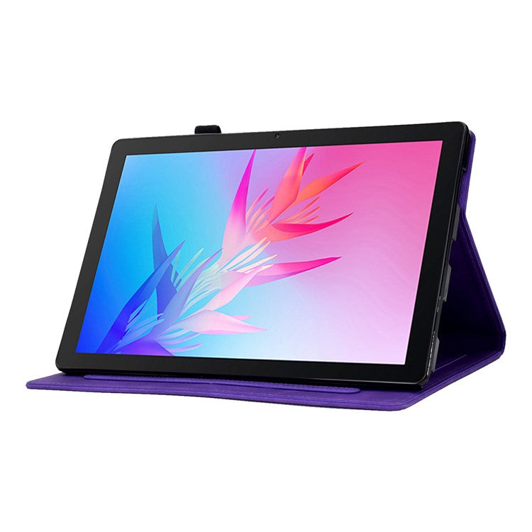 For Huawei Enjoy Tablet 2 / MatePad T 10 9.7 inch / T 10S 10.1 inch / Honor Pad 6 10.1-inch / Pad X6 9.7 inch Butterfly Flower Pattern Imprinted Tablet Case PU Leather Stand Card Slot Cover - Purple