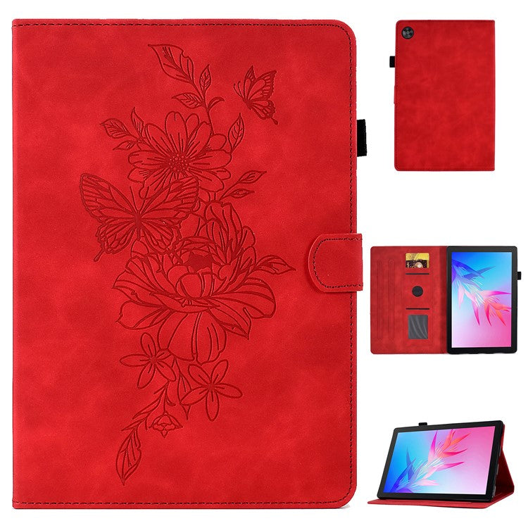 For Huawei Enjoy Tablet 2 / MatePad T 10 9.7 inch / T 10S 10.1 inch / Honor Pad 6 10.1-inch / Pad X6 9.7 inch Butterfly Flower Pattern Imprinted Tablet Case PU Leather Stand Card Slot Cover - Red