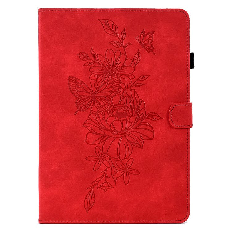 For Huawei Enjoy Tablet 2 / MatePad T 10 9.7 inch / T 10S 10.1 inch / Honor Pad 6 10.1-inch / Pad X6 9.7 inch Butterfly Flower Pattern Imprinted Tablet Case PU Leather Stand Card Slot Cover - Red