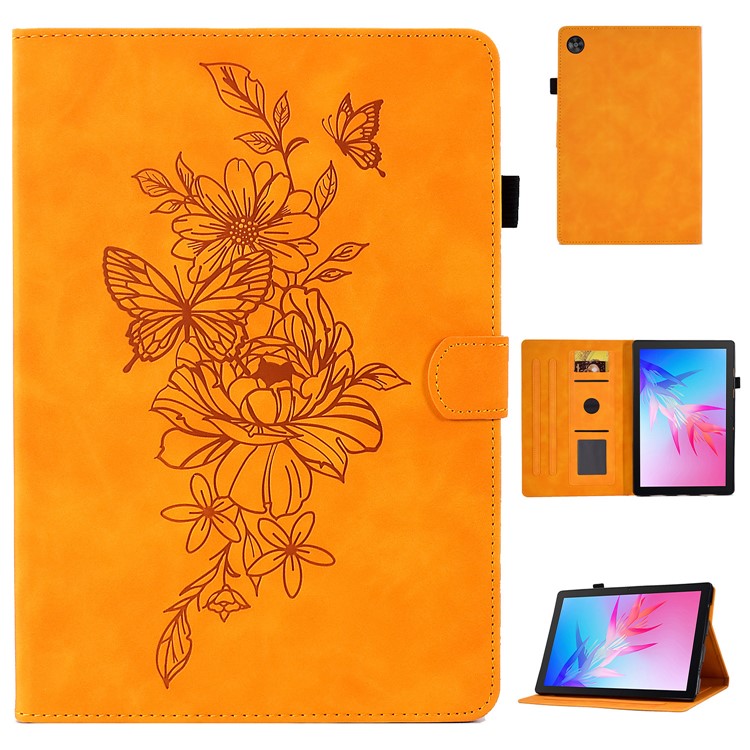 For Huawei Enjoy Tablet 2 / MatePad T 10 9.7 inch / T 10S 10.1 inch / Honor Pad 6 10.1-inch / Pad X6 9.7 inch Butterfly Flower Pattern Imprinted Tablet Case PU Leather Stand Card Slot Cover - Khaki