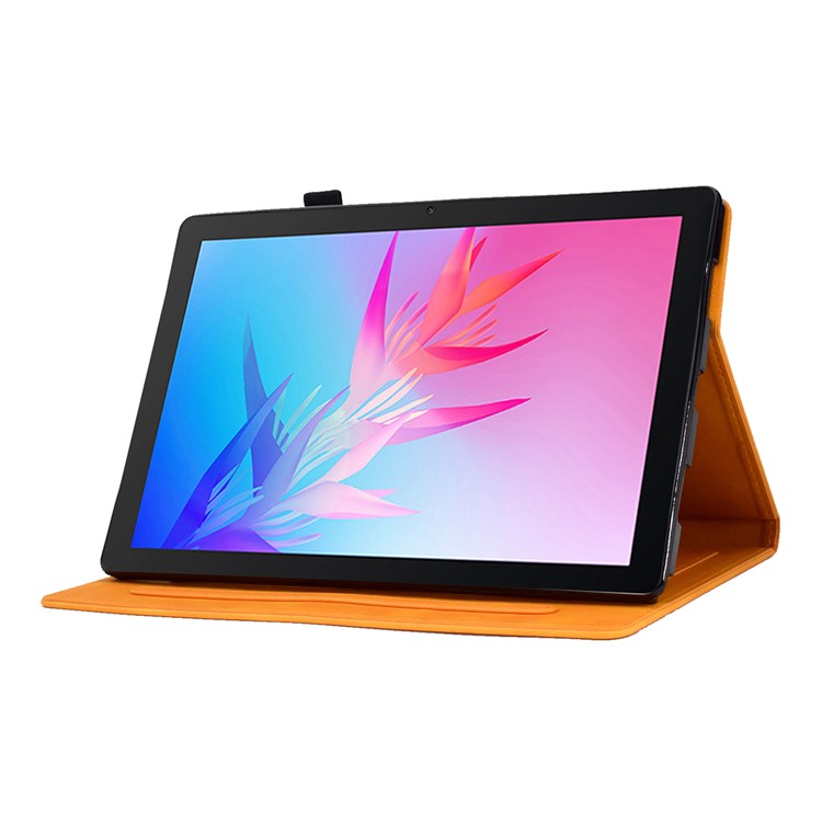 For Huawei Enjoy Tablet 2 / MatePad T 10 9.7 inch / T 10S 10.1 inch / Honor Pad 6 10.1-inch / Pad X6 9.7 inch Butterfly Flower Pattern Imprinted Tablet Case PU Leather Stand Card Slot Cover - Khaki
