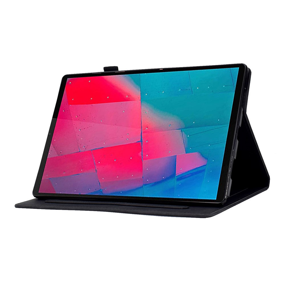 For Lenovo Tab M10 Plus TB-X606F Butterfly Flower Pattern Imprinted PU Leather Folio Case Stitching Line Card Holder Stand Smart Tablet Cover - Black
