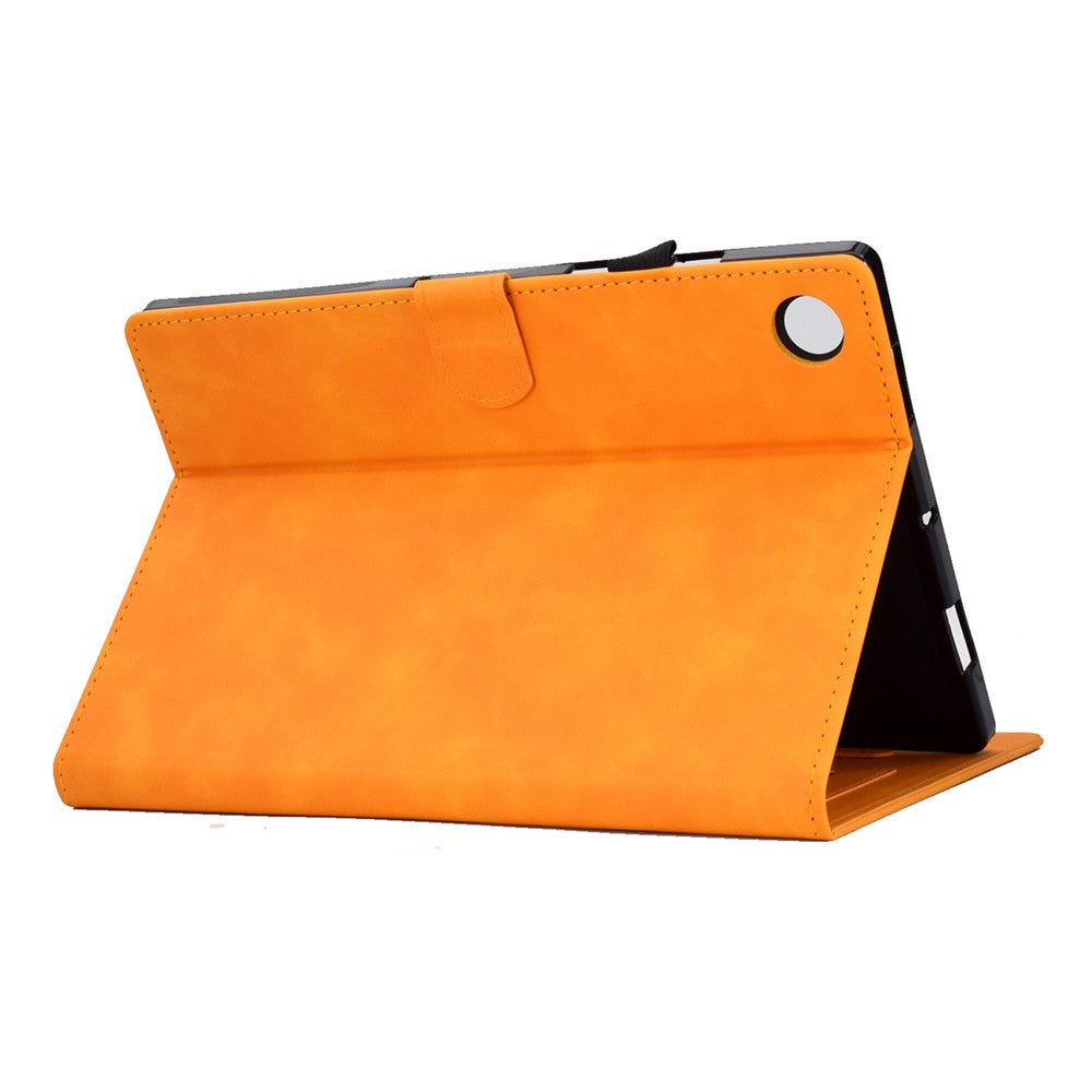 For Lenovo Tab M10 Plus TB-X606F Butterfly Flower Pattern Imprinted PU Leather Folio Case Stitching Line Card Holder Stand Smart Tablet Cover - Khaki