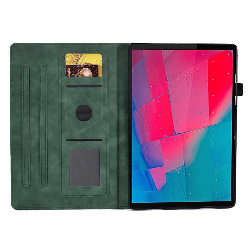 For Lenovo Tab M10 Plus TB-X606F Butterfly Flower Pattern Imprinted PU Leather Folio Case Stitching Line Card Holder Stand Smart Tablet Cover - Green