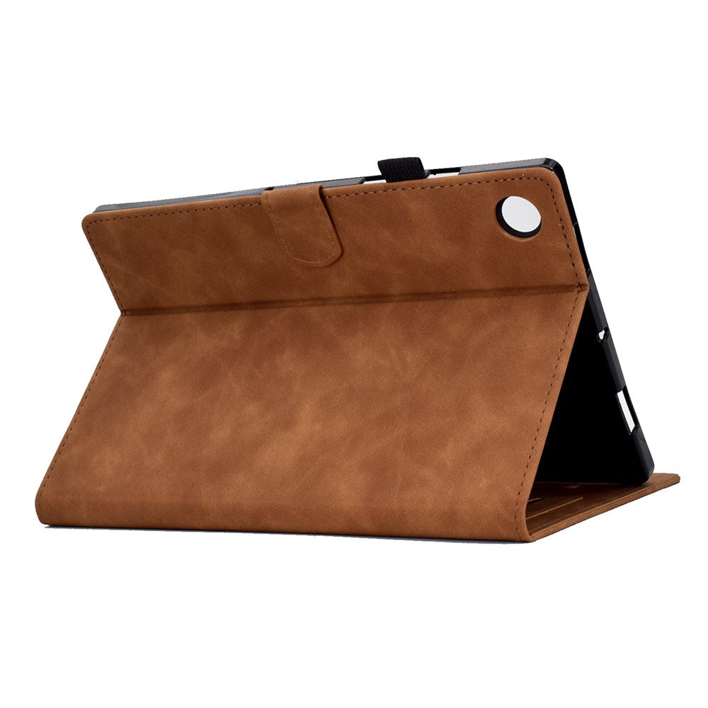 For Lenovo Tab M10 Plus TB-X606F Butterfly Flower Pattern Imprinted PU Leather Folio Case Stitching Line Card Holder Stand Smart Tablet Cover - Brown
