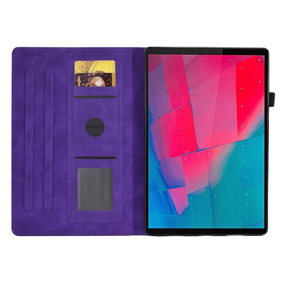 For Lenovo Tab M10 Plus TB-X606F Butterfly Flower Pattern Imprinted PU Leather Folio Case Stitching Line Card Holder Stand Smart Tablet Cover - Purple
