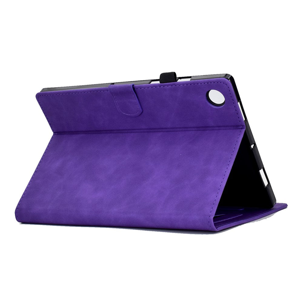 For Lenovo Tab M10 Plus TB-X606F Butterfly Flower Pattern Imprinted PU Leather Folio Case Stitching Line Card Holder Stand Smart Tablet Cover - Purple