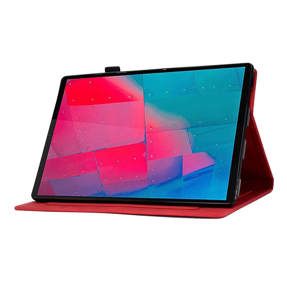 For Lenovo Tab M10 Plus TB-X606F Butterfly Flower Pattern Imprinted PU Leather Folio Case Stitching Line Card Holder Stand Smart Tablet Cover - Red