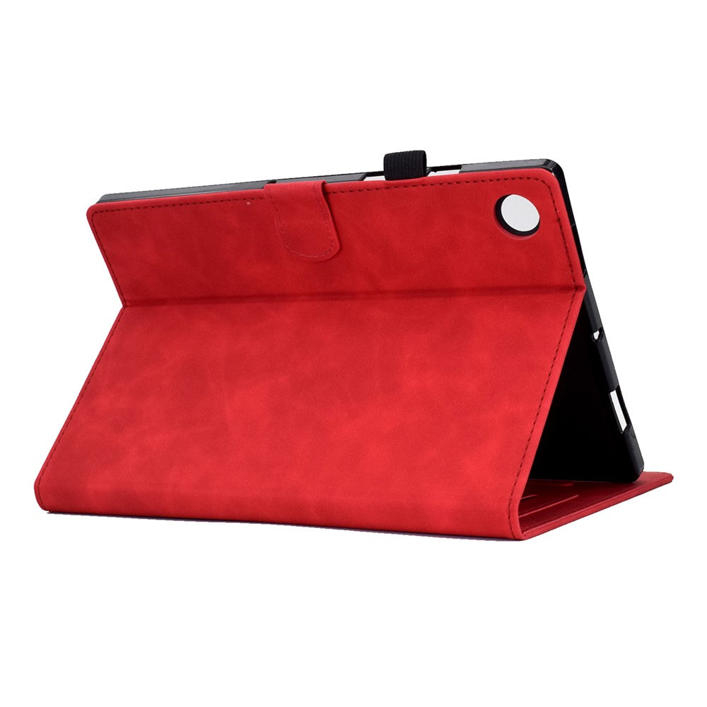 For Lenovo Tab M10 Plus TB-X606F Butterfly Flower Pattern Imprinted PU Leather Folio Case Stitching Line Card Holder Stand Smart Tablet Cover - Red
