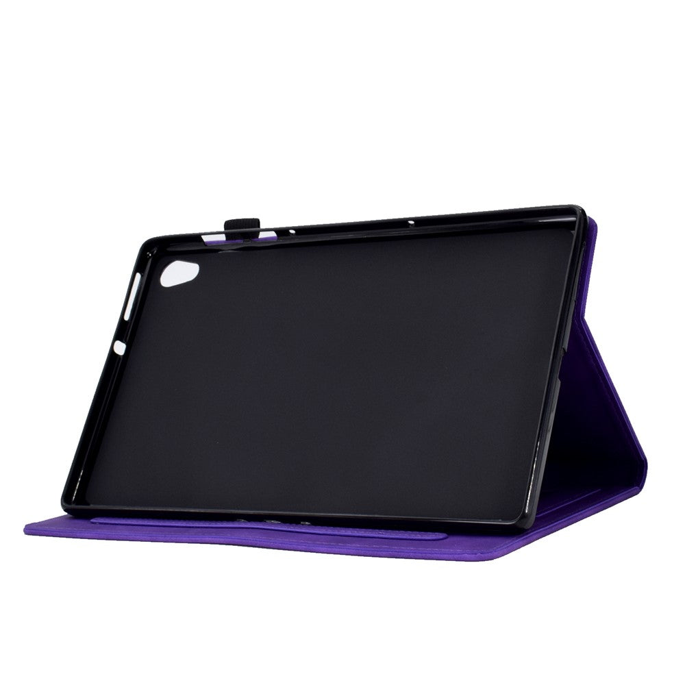 For Lenovo Tab M10 HD Gen 2 (X306X) Drop-proof PU Leather Tablet Case Stand with Card Slots Butterfly Flower Pattern Imprinted Auto Sleep / Wake Cover - Purple