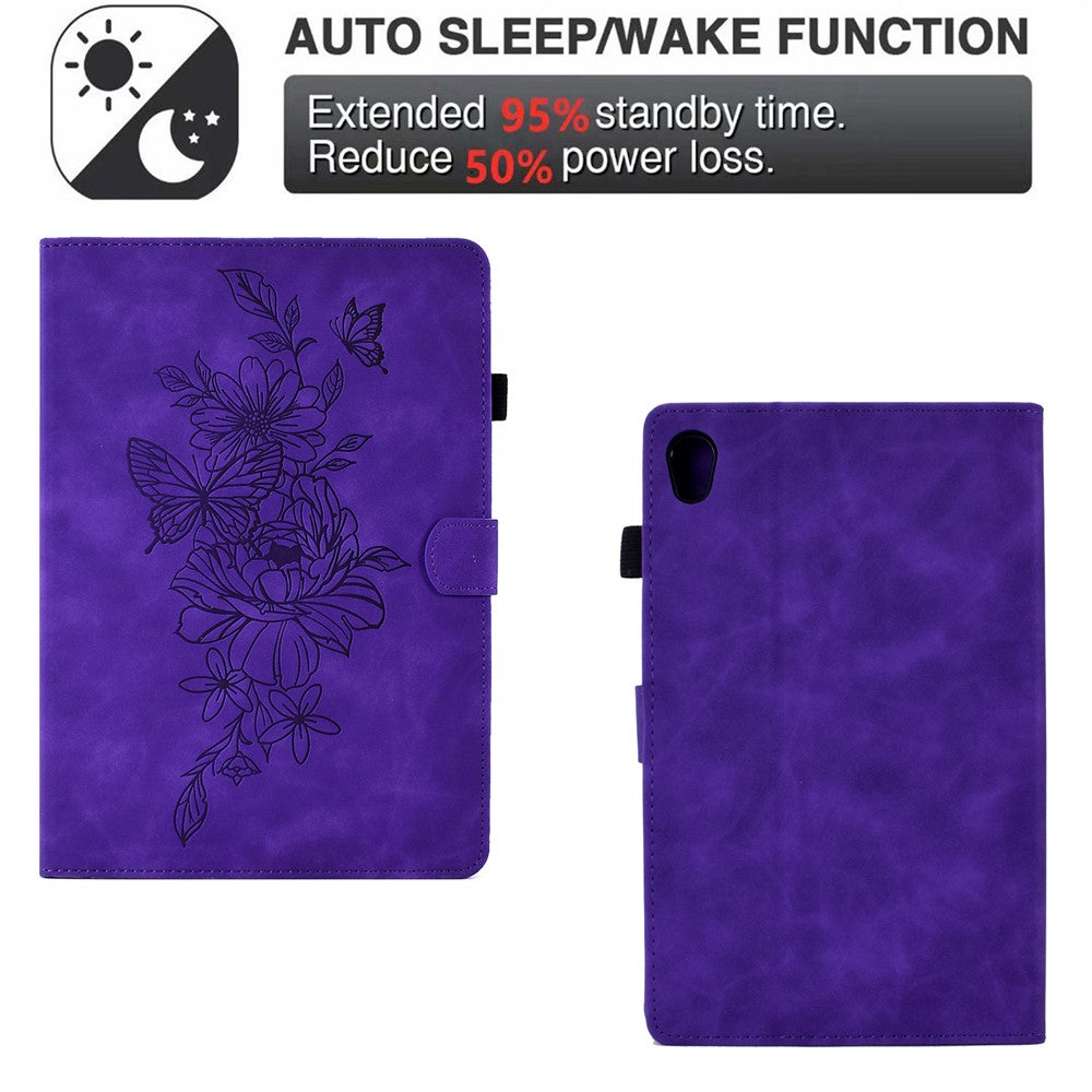 For Lenovo Tab M10 HD Gen 2 (X306X) Drop-proof PU Leather Tablet Case Stand with Card Slots Butterfly Flower Pattern Imprinted Auto Sleep / Wake Cover - Purple