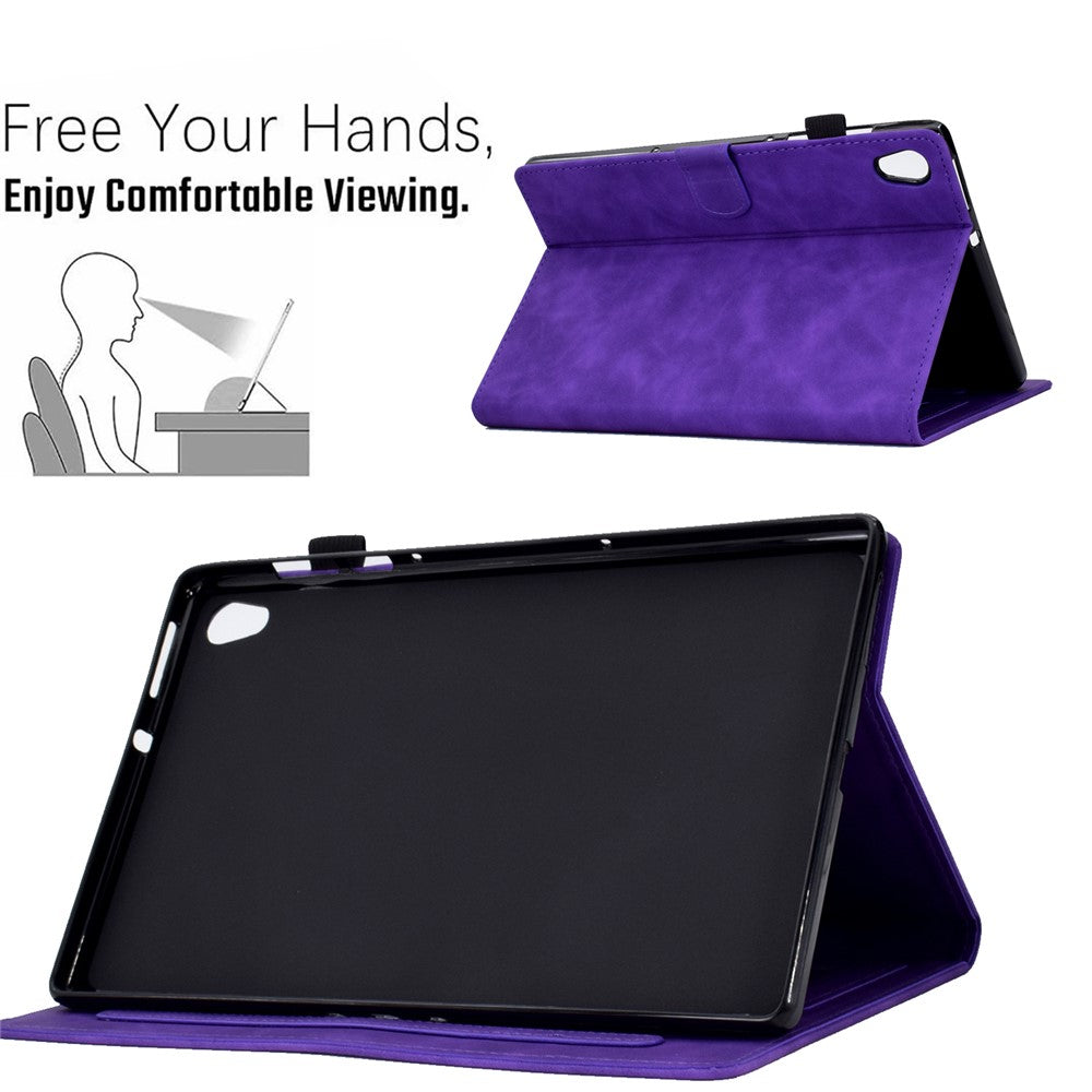 For Lenovo Tab M10 HD Gen 2 (X306X) Drop-proof PU Leather Tablet Case Stand with Card Slots Butterfly Flower Pattern Imprinted Auto Sleep / Wake Cover - Purple