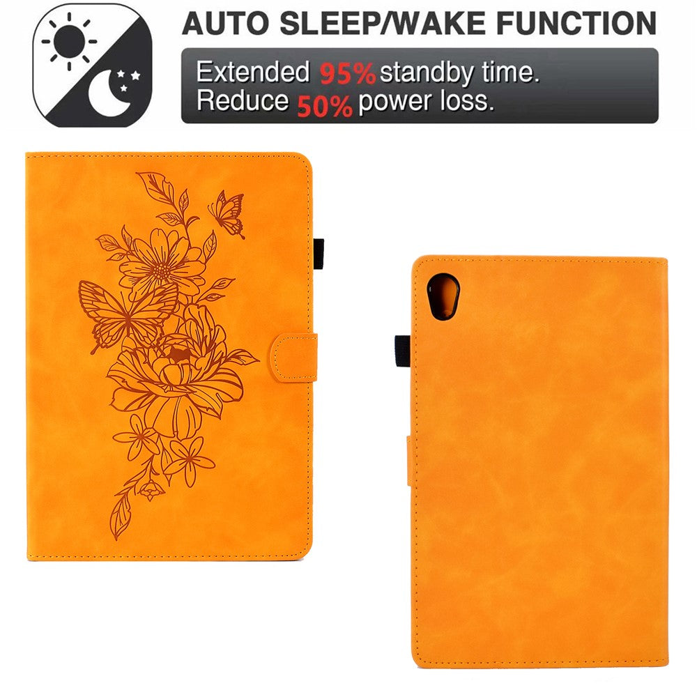For Lenovo Tab M10 HD Gen 2 (X306X) Drop-proof PU Leather Tablet Case Stand with Card Slots Butterfly Flower Pattern Imprinted Auto Sleep / Wake Cover - Khaki