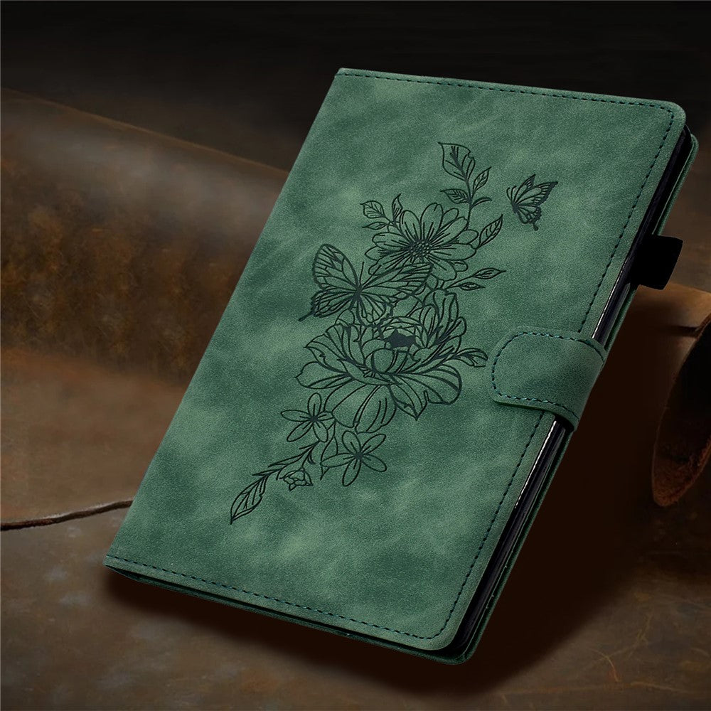 For Lenovo Tab M10 HD Gen 2 (X306X) Drop-proof PU Leather Tablet Case Stand with Card Slots Butterfly Flower Pattern Imprinted Auto Sleep / Wake Cover - Green